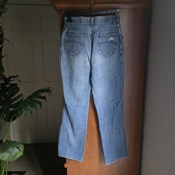 Vintage Chic Blue Striped Straight Leg Jeans - Picture 2 of 5